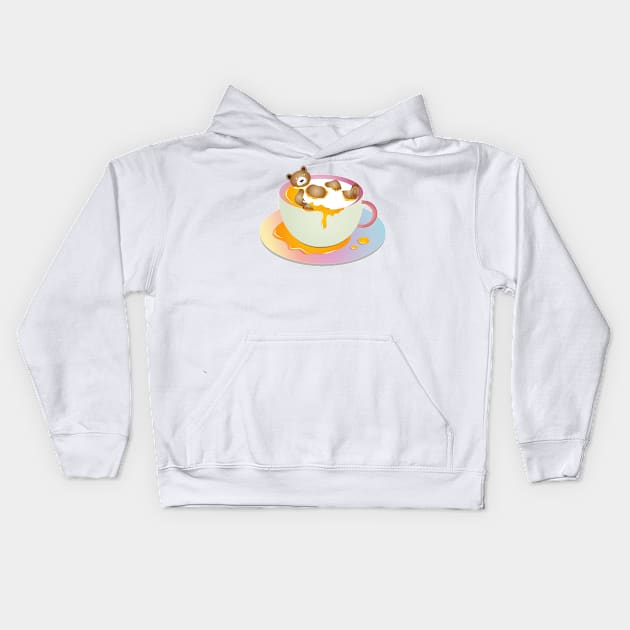 Cup with milk and honey and a bathing bear Kids Hoodie by Kisho